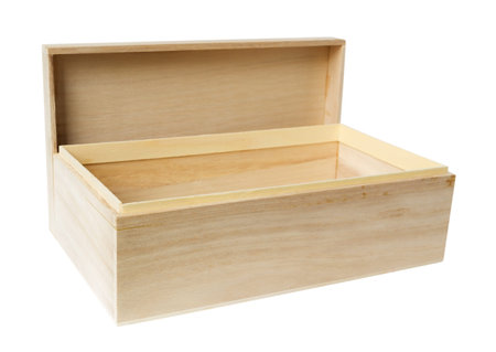 Wooden box opened isolated on white