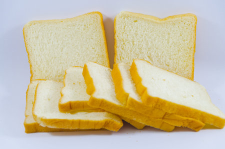 Bread lined on a white background.