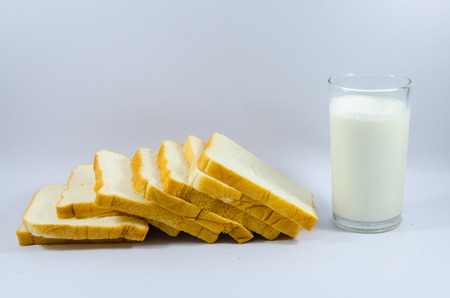 Bread lined on a white background.の写真素材