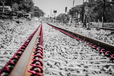 close up rock stone and Railway  with color hard textureの写真素材