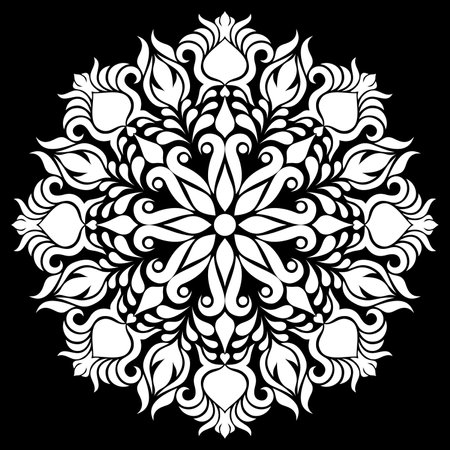 Vector floral pattern,white round ornament.のイラスト素材
