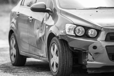 Broken car,Car accident,monochrome.の写真素材