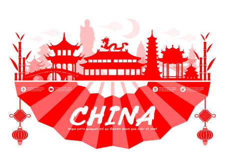 Beautiful China Travel Landmarks. Vector and Illustration.のイラスト素材