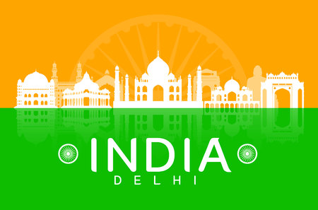 India Travel Landmarks. Vector and Illustrationのイラスト素材