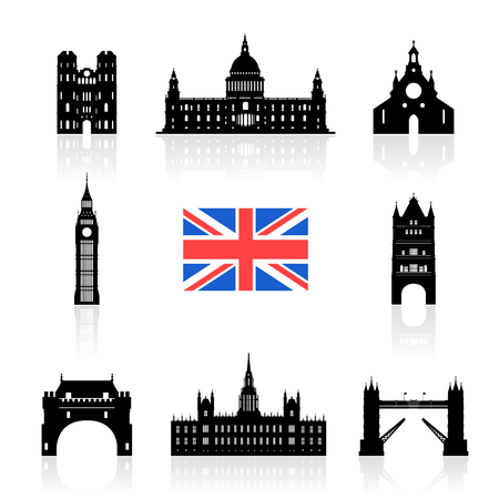 England Landmarks Icon Set. Vector and Illustrationのイラスト素材