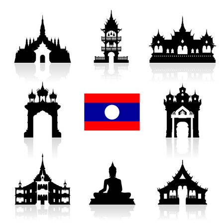 laos Travel Landmarks. Vector and Illustrationのイラスト素材