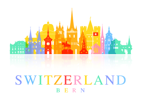 Switzerland Travel Landmarks. Vector and Illustrationのイラスト素材