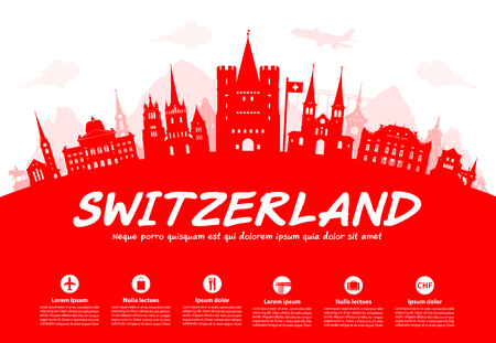Switzerland Travel Landmarks. Vector and Illustrationのイラスト素材