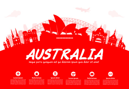 Australia Travel Landmarks. Vector and Illustrationのイラスト素材