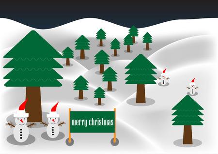 Christmas trees on snowy mountains, vector illustration.のイラスト素材