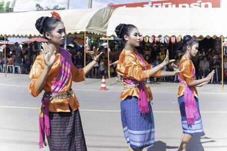 Bun Bang Fai (Rocket Festival), Dance to ask for rain water from the sky. Amnat Charoen, THAILAND, MAY 2018のeditorial素材