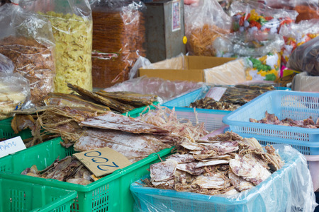 dried squid in thailand marketの写真素材