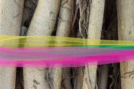 Three color cloth in temple thailandの写真素材