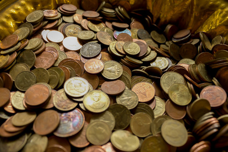 Baht coins of Thailand, King bhumibol adulyadej of Thailand depicted in the coins.の写真素材