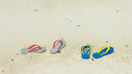 slippers on the beachの写真素材