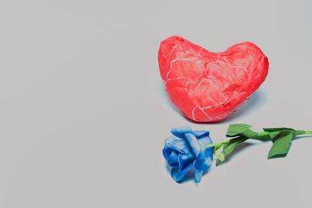 paper mache heart and rose on background isolate vintage colorの写真素材