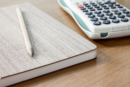 office equipment on wooden tableの写真素材