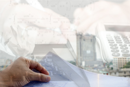 Double exposure with design construct workの写真素材