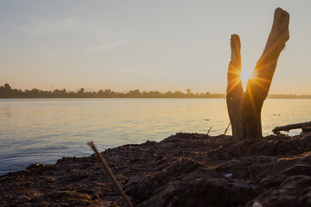 sunset on the Mekong Riverの写真素材