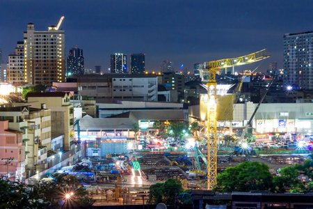 BANGKOK THAILAND - SEPTEMBER 06 : city downtown with construction in Sukhumvit Soi 101/1 at night September 06; 2017 in Bangkok Thailandのeditorial素材