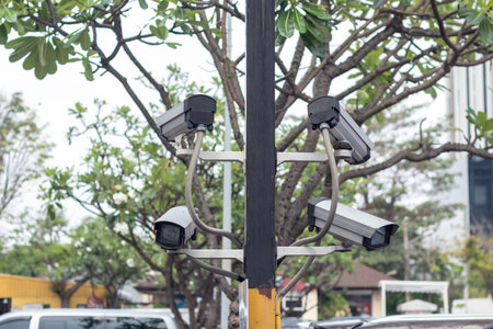 CCTV camera install on traffic pole at the park