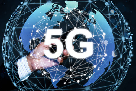 businessman using smartphone with 5G network,5G Network Internet Mobile Wireless Business concept.	