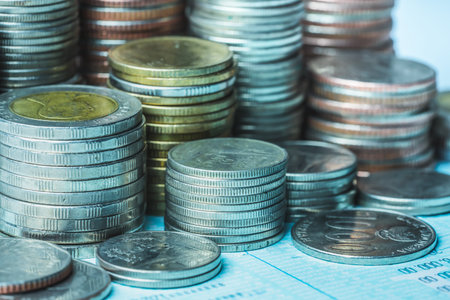 Money, Financial, Business Growth concept, There is money coins to stack of coins. Close up of coins...