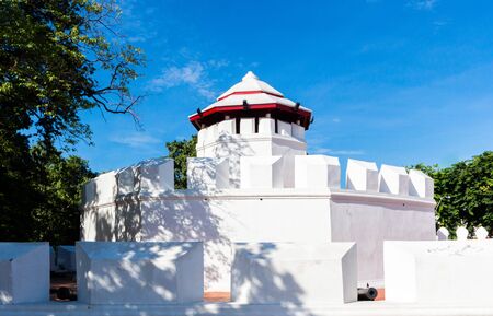 The turret with tree and blue sky in Bangkok, Thailandの写真素材