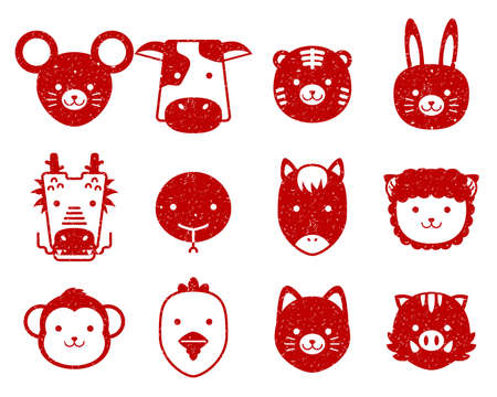 Zodiac Zodiac Animal Face Stamp Setのイラスト素材