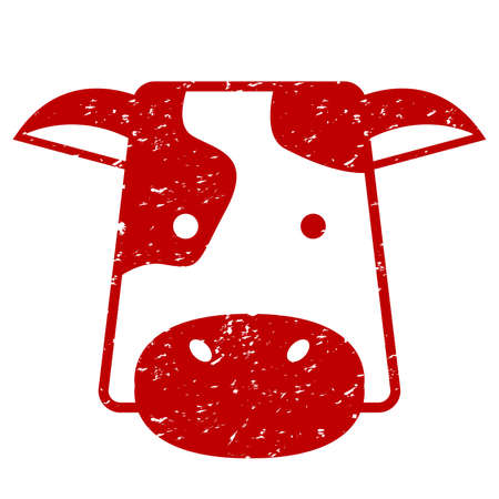 Seal Stamp Ushi Cattle Rose Animal Face Zodiac Icon Grunge Redのイラスト素材