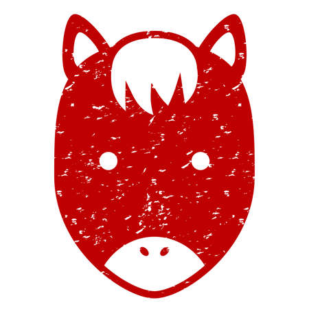 Seal Stamp Uma Horse Meridian Animal Face Zodiac Icon Grunge Redのイラスト素材