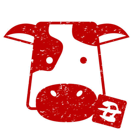 Seal Stamp Ushi Cattle Rose Animal Face Zodiac Icon Grunge Redのイラスト素材