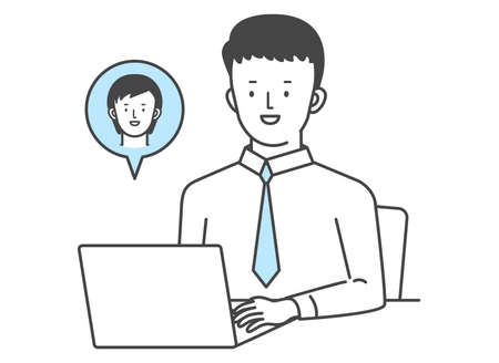 Illustration illustration of businessman making online call Illustration of a businessman making an online call.のイラスト素材