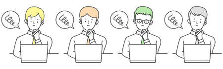 Businessman set troubled by PC workのイラスト素材