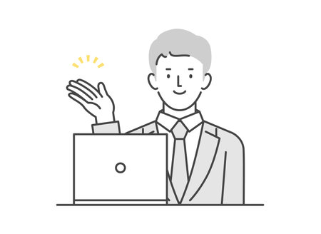 Man using PC to introduce, guide and make suggestionsのイラスト素材