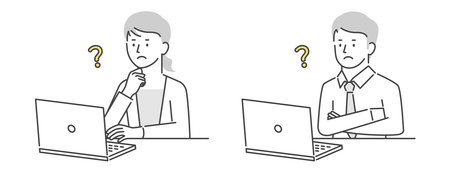 Men and women thinking on a computerのイラスト素材