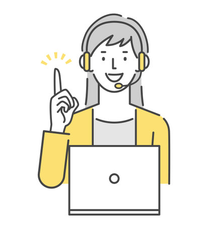 Female operator using computer to respond to customers at a call centerのイラスト素材