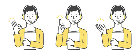 Female operator serving customers at call center Setのイラスト素材