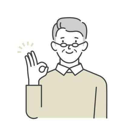 Senior man posing OKのイラスト素材