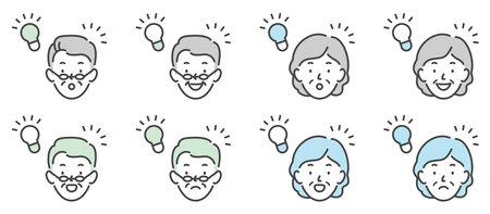 Senior face expression set with inspirationのイラスト素材