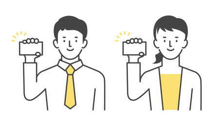 Business person holding card in hand male femaleのイラスト素材