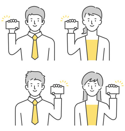 Business person holding card in hand male femaleのイラスト素材