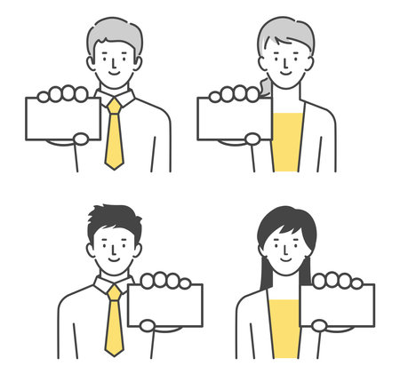 Business person showing card in front of male womanのイラスト素材