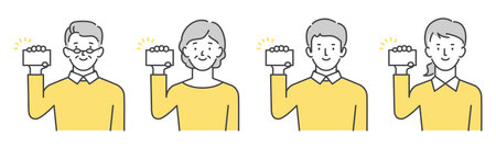 Casual person holding card in hand setのイラスト素材