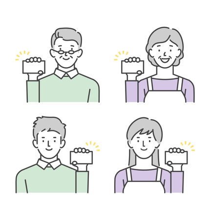 Family with card in hand setのイラスト素材
