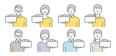 Casual person showing card in front of family man womanのイラスト素材