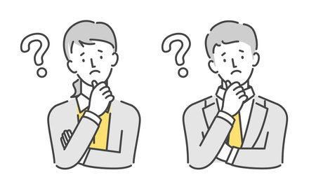 Business person in a pose with arms crossed and shaking his head, posing wonderingのイラスト素材