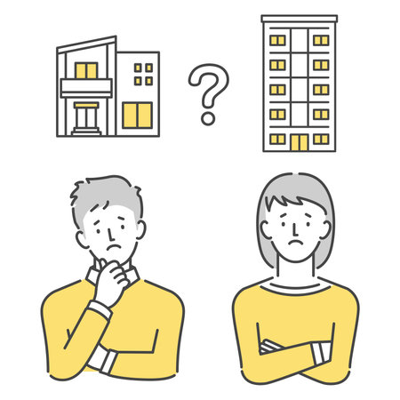 Detached house and condominium, couple worried about buyingのイラスト素材