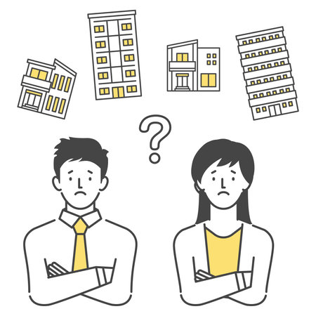 Detached houses and condominiums, men and women worried about buyingのイラスト素材