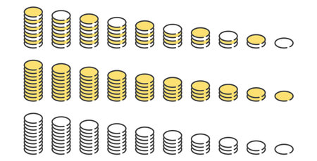 Image set of 10 coins stacked on top of each otherのイラスト素材